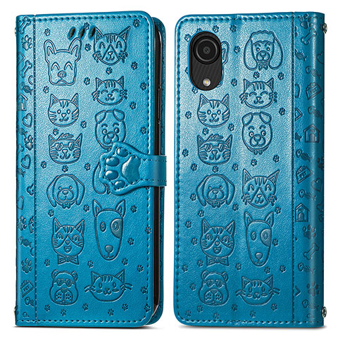 Funda de Cuero Cartera con Soporte Patron de Moda Carcasa S03D para Samsung Galaxy A03 Core Azul