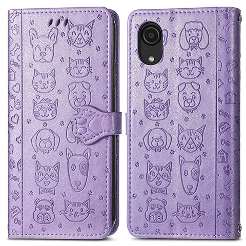 Funda de Cuero Cartera con Soporte Patron de Moda Carcasa S03D para Samsung Galaxy A03 Core Morado