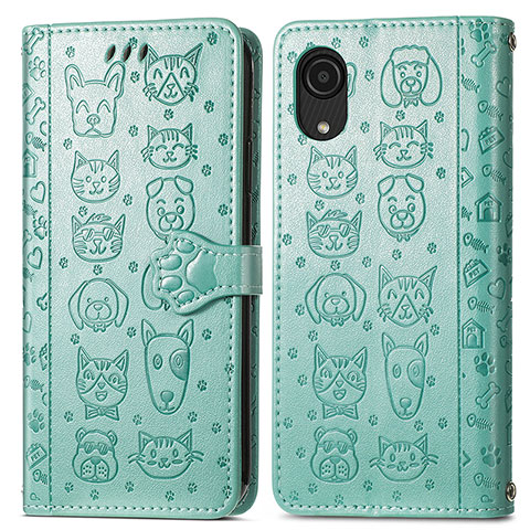 Funda de Cuero Cartera con Soporte Patron de Moda Carcasa S03D para Samsung Galaxy A03 Core Verde