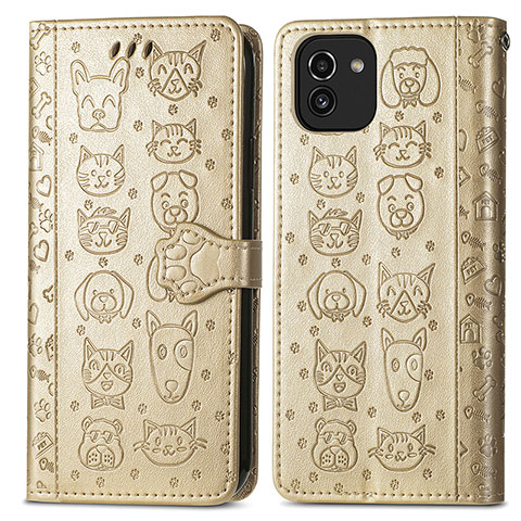 Funda de Cuero Cartera con Soporte Patron de Moda Carcasa S03D para Samsung Galaxy A03 Oro