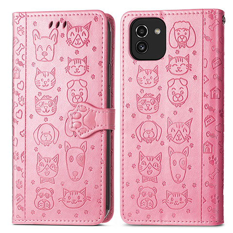 Funda de Cuero Cartera con Soporte Patron de Moda Carcasa S03D para Samsung Galaxy A03 Oro Rosa