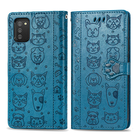 Funda de Cuero Cartera con Soporte Patron de Moda Carcasa S03D para Samsung Galaxy A03s Azul