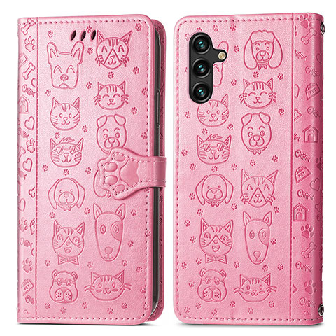 Funda de Cuero Cartera con Soporte Patron de Moda Carcasa S03D para Samsung Galaxy A04s Oro Rosa