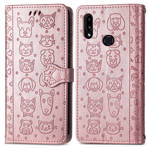 Funda de Cuero Cartera con Soporte Patron de Moda Carcasa S03D para Samsung Galaxy A10s Rosa