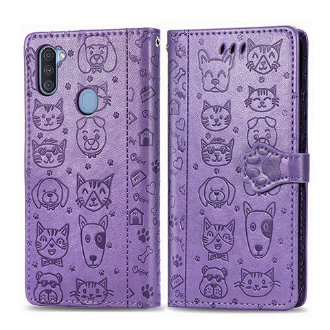 Funda de Cuero Cartera con Soporte Patron de Moda Carcasa S03D para Samsung Galaxy A11 Morado