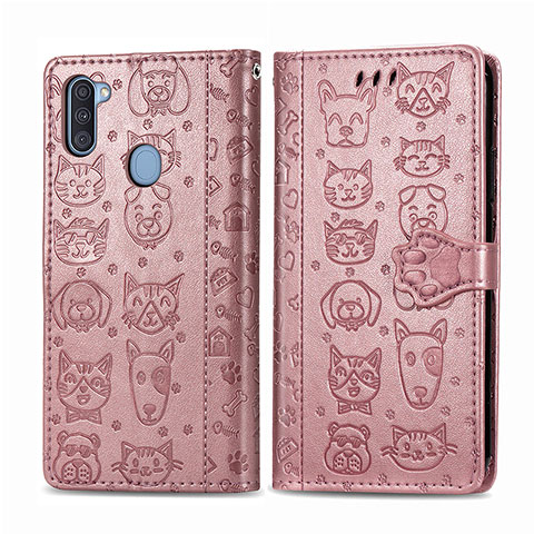 Funda de Cuero Cartera con Soporte Patron de Moda Carcasa S03D para Samsung Galaxy A11 Oro Rosa