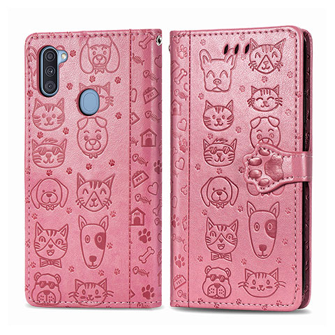 Funda de Cuero Cartera con Soporte Patron de Moda Carcasa S03D para Samsung Galaxy A11 Rosa