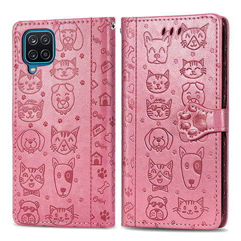 Funda de Cuero Cartera con Soporte Patron de Moda Carcasa S03D para Samsung Galaxy A12 Rosa