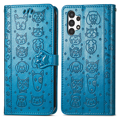 Funda de Cuero Cartera con Soporte Patron de Moda Carcasa S03D para Samsung Galaxy A13 4G Azul