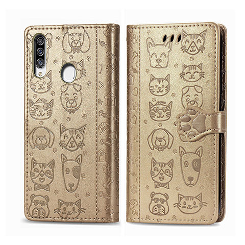 Funda de Cuero Cartera con Soporte Patron de Moda Carcasa S03D para Samsung Galaxy A20s Oro