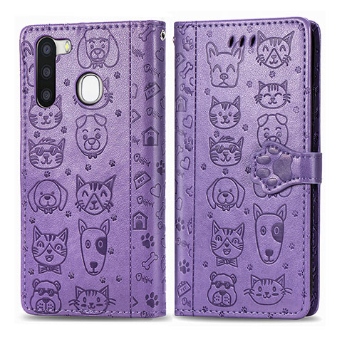 Funda de Cuero Cartera con Soporte Patron de Moda Carcasa S03D para Samsung Galaxy A21 European Morado