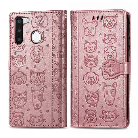 Funda de Cuero Cartera con Soporte Patron de Moda Carcasa S03D para Samsung Galaxy A21 European Rosa