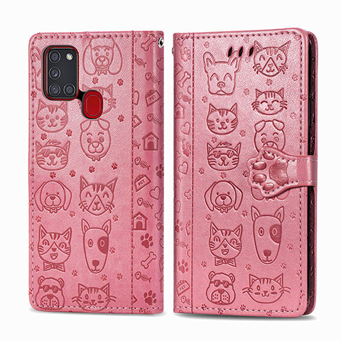 Funda de Cuero Cartera con Soporte Patron de Moda Carcasa S03D para Samsung Galaxy A21s Oro Rosa