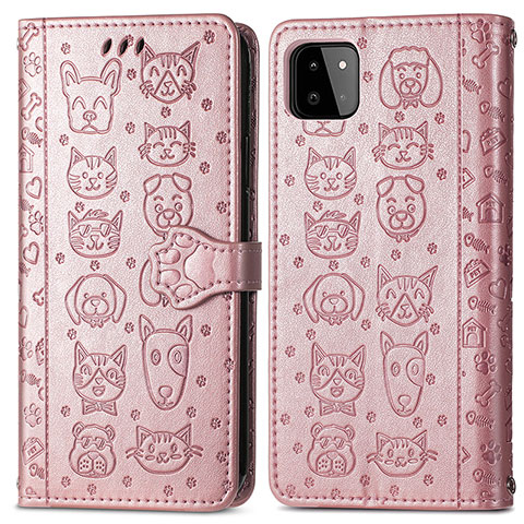 Funda de Cuero Cartera con Soporte Patron de Moda Carcasa S03D para Samsung Galaxy A22 5G Rosa