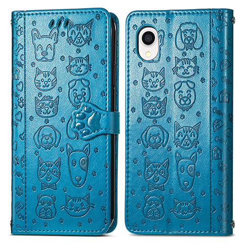 Funda de Cuero Cartera con Soporte Patron de Moda Carcasa S03D para Samsung Galaxy A22 5G SC-56B Azul