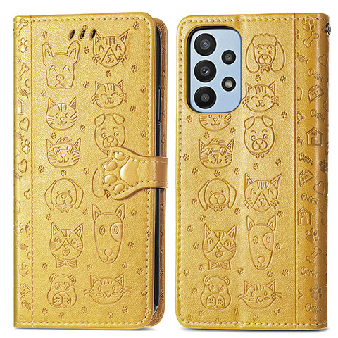 Funda de Cuero Cartera con Soporte Patron de Moda Carcasa S03D para Samsung Galaxy A23 4G Amarillo