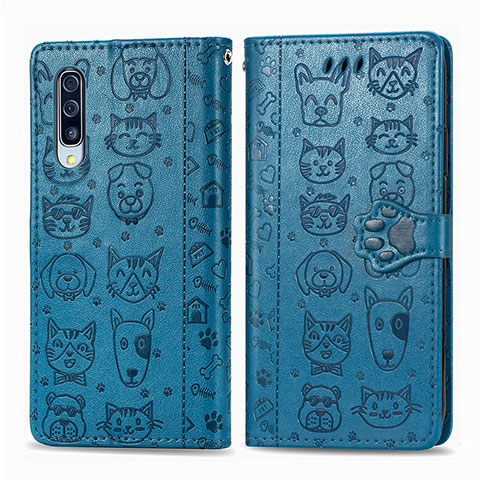 Funda de Cuero Cartera con Soporte Patron de Moda Carcasa S03D para Samsung Galaxy A30S Azul