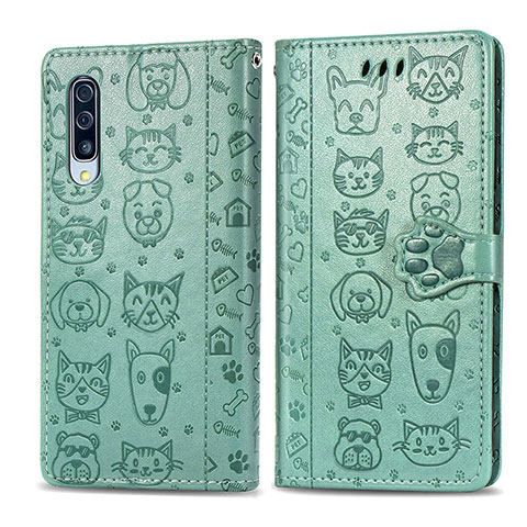 Funda de Cuero Cartera con Soporte Patron de Moda Carcasa S03D para Samsung Galaxy A30S Verde