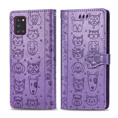 Funda de Cuero Cartera con Soporte Patron de Moda Carcasa S03D para Samsung Galaxy A31 Morado