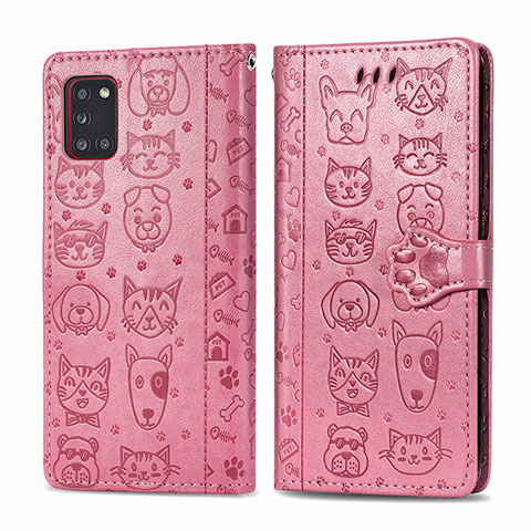 Funda de Cuero Cartera con Soporte Patron de Moda Carcasa S03D para Samsung Galaxy A31 Oro Rosa