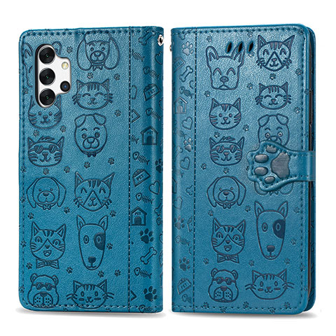 Funda de Cuero Cartera con Soporte Patron de Moda Carcasa S03D para Samsung Galaxy A32 4G Azul