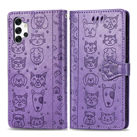 Funda de Cuero Cartera con Soporte Patron de Moda Carcasa S03D para Samsung Galaxy A32 4G Morado