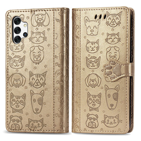 Funda de Cuero Cartera con Soporte Patron de Moda Carcasa S03D para Samsung Galaxy A32 4G Oro