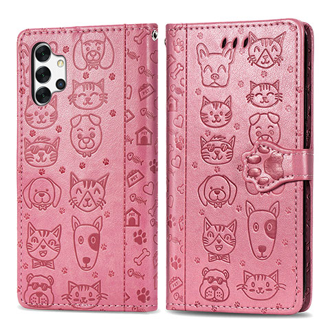 Funda de Cuero Cartera con Soporte Patron de Moda Carcasa S03D para Samsung Galaxy A32 4G Oro Rosa