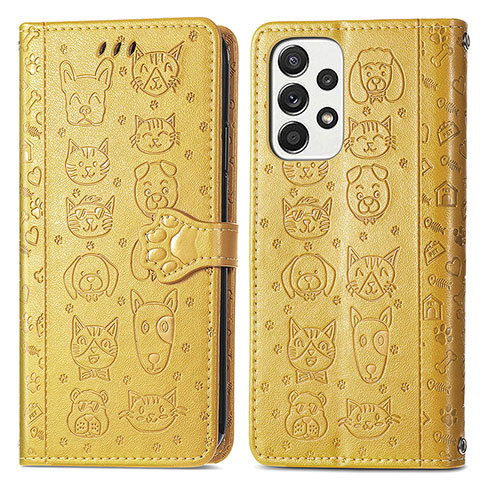 Funda de Cuero Cartera con Soporte Patron de Moda Carcasa S03D para Samsung Galaxy A33 5G Amarillo