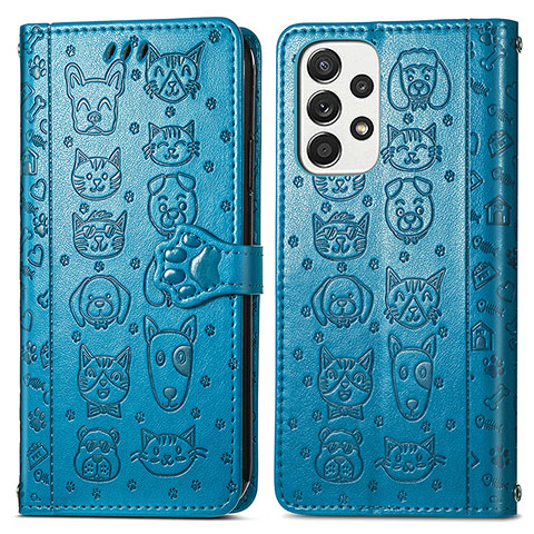 Funda de Cuero Cartera con Soporte Patron de Moda Carcasa S03D para Samsung Galaxy A33 5G Azul