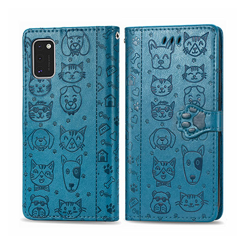 Funda de Cuero Cartera con Soporte Patron de Moda Carcasa S03D para Samsung Galaxy A41 Azul