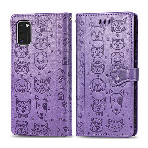 Funda de Cuero Cartera con Soporte Patron de Moda Carcasa S03D para Samsung Galaxy A41 Morado