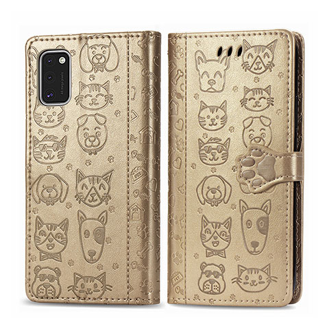 Funda de Cuero Cartera con Soporte Patron de Moda Carcasa S03D para Samsung Galaxy A41 Oro