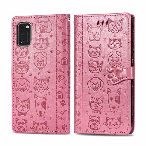 Funda de Cuero Cartera con Soporte Patron de Moda Carcasa S03D para Samsung Galaxy A41 Oro Rosa