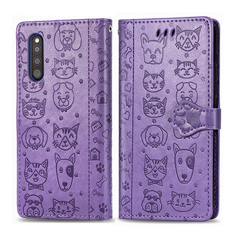 Funda de Cuero Cartera con Soporte Patron de Moda Carcasa S03D para Samsung Galaxy A41 SC-41A Morado