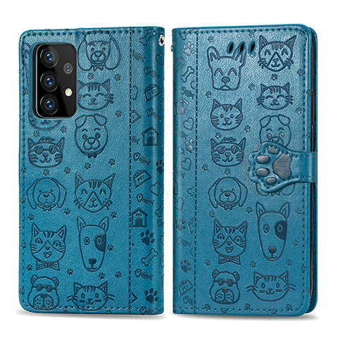 Funda de Cuero Cartera con Soporte Patron de Moda Carcasa S03D para Samsung Galaxy A52 4G Azul