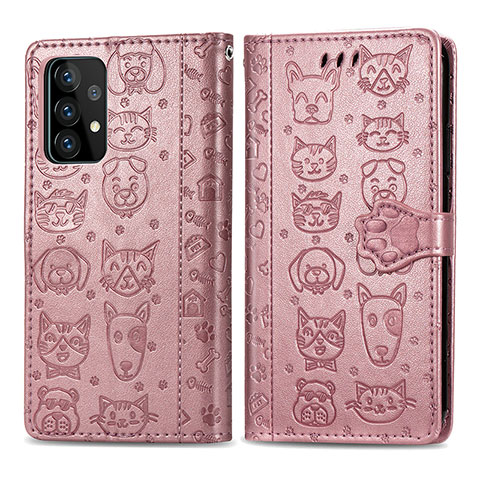 Funda de Cuero Cartera con Soporte Patron de Moda Carcasa S03D para Samsung Galaxy A52 4G Rosa