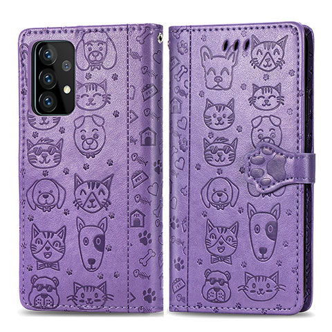 Funda de Cuero Cartera con Soporte Patron de Moda Carcasa S03D para Samsung Galaxy A52 5G Morado