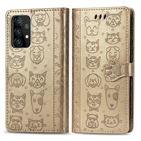 Funda de Cuero Cartera con Soporte Patron de Moda Carcasa S03D para Samsung Galaxy A52 5G Oro