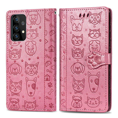 Funda de Cuero Cartera con Soporte Patron de Moda Carcasa S03D para Samsung Galaxy A52s 5G Oro Rosa