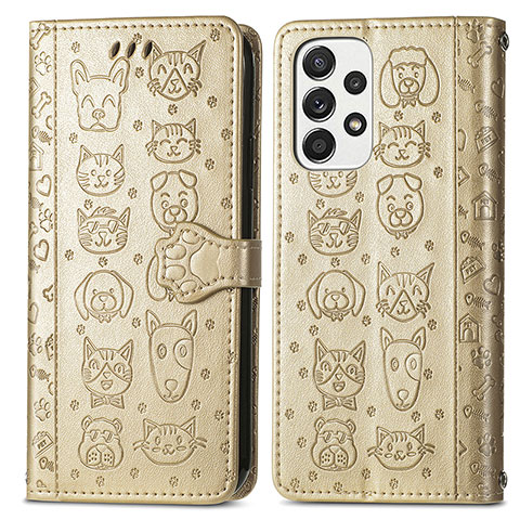 Funda de Cuero Cartera con Soporte Patron de Moda Carcasa S03D para Samsung Galaxy A53 5G Oro