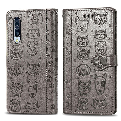 Funda de Cuero Cartera con Soporte Patron de Moda Carcasa S03D para Samsung Galaxy A70 Gris