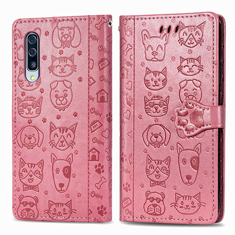 Funda de Cuero Cartera con Soporte Patron de Moda Carcasa S03D para Samsung Galaxy A70 Oro Rosa