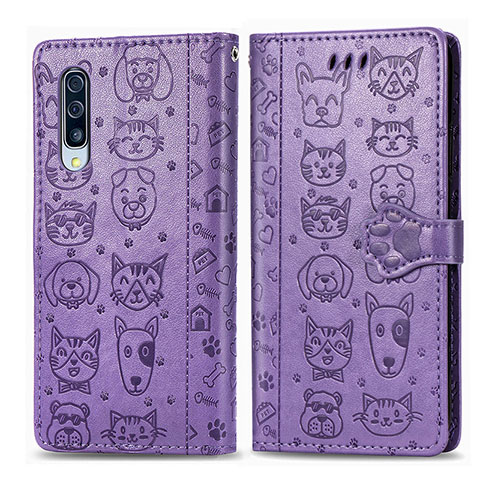 Funda de Cuero Cartera con Soporte Patron de Moda Carcasa S03D para Samsung Galaxy A70S Morado