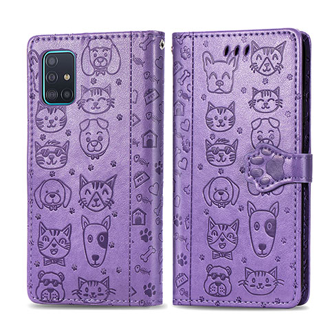 Funda de Cuero Cartera con Soporte Patron de Moda Carcasa S03D para Samsung Galaxy A71 4G A715 Morado