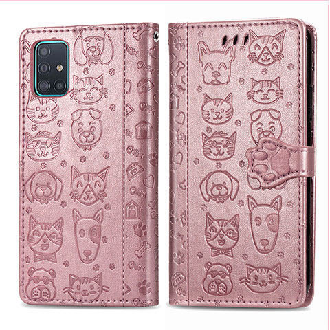 Funda de Cuero Cartera con Soporte Patron de Moda Carcasa S03D para Samsung Galaxy A71 4G A715 Rosa