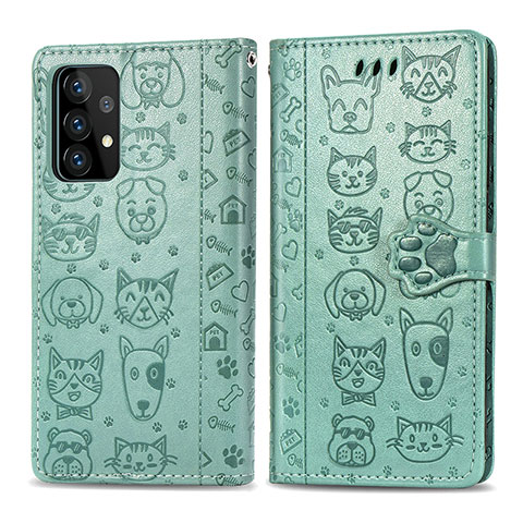 Funda de Cuero Cartera con Soporte Patron de Moda Carcasa S03D para Samsung Galaxy A72 4G Verde