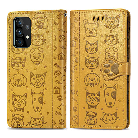 Funda de Cuero Cartera con Soporte Patron de Moda Carcasa S03D para Samsung Galaxy A72 5G Amarillo