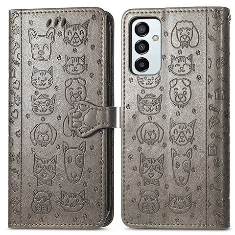 Funda de Cuero Cartera con Soporte Patron de Moda Carcasa S03D para Samsung Galaxy F23 5G Gris