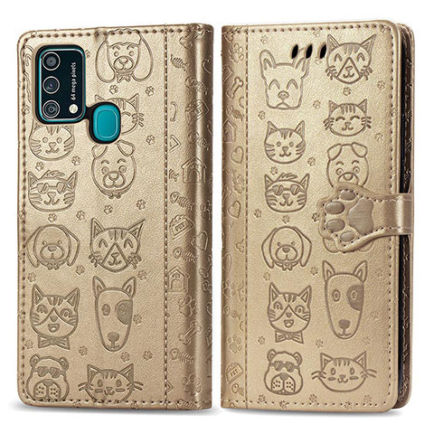 Funda de Cuero Cartera con Soporte Patron de Moda Carcasa S03D para Samsung Galaxy F41 Oro